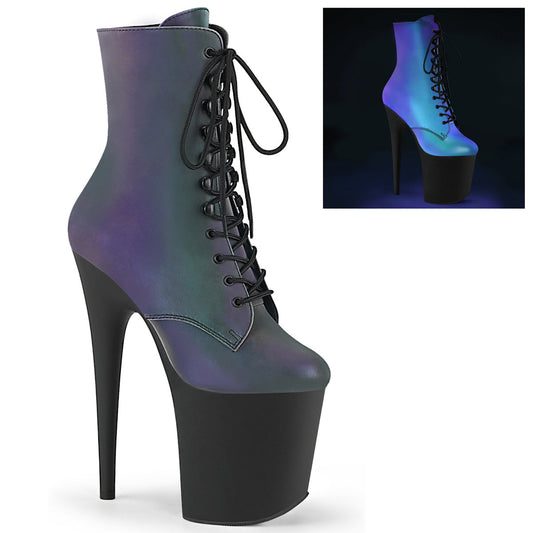 FLAMINGO-1020REFL Strippers Heels Pleaser Platforms (Exotic Dancing) Green Multi Reflective/Blk Matte