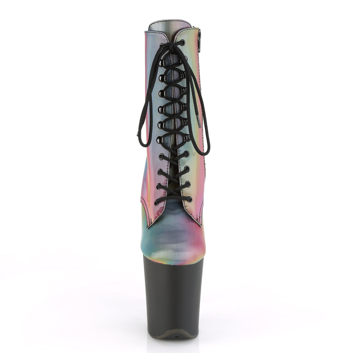 FLAMINGO-1020REFL Pleaser Rainbow Reflective/Black Matte Platform Shoes (Sexy Ankle Boots)