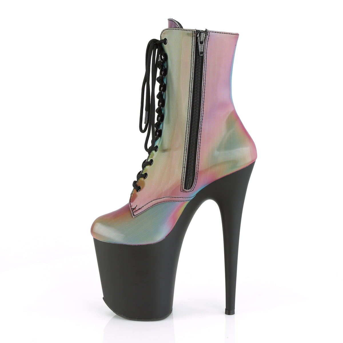 FLAMINGO-1020REFL Pleaser Rainbow Reflective/Black Matte Platform Shoes (Sexy Ankle Boots)