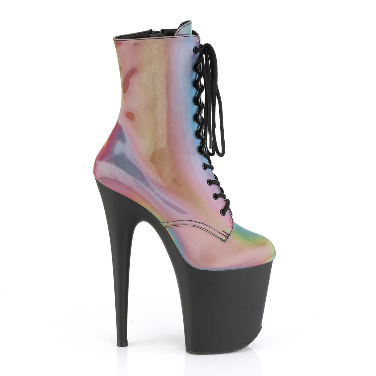 FLAMINGO-1020REFL Pleaser Rainbow Reflective/Black Matte Platform Shoes (Sexy Ankle Boots)