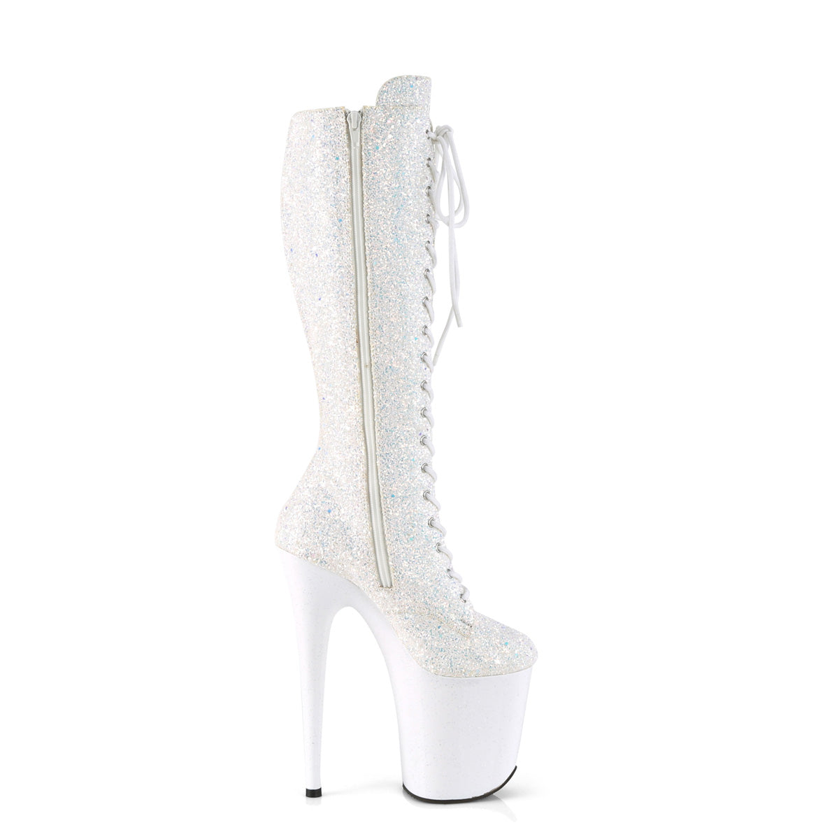FLAMINGO-2020MG Pleaser White Multi Glitter/Black Platform Shoes (Sexy Knee Highs)