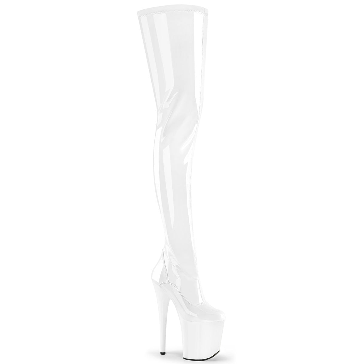 FLAMINGO-4000 Strippers Heels Pleaser Platforms (Exotic Dancing) Wht Str. Pat/Wht