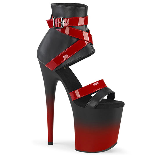 FLAMINGO-800-15 Strippers Heels Pleaser Platforms (Exotic Dancing) Blk Faux Leather-Red Pat/Blk-Red Matte