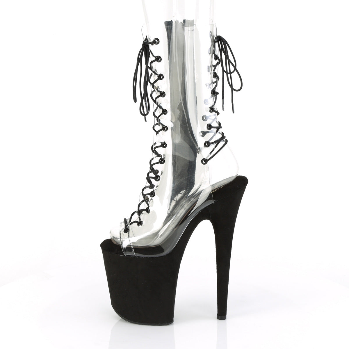 FLAMINGO-800-60FS Pleaser Clear/Black Faux Suede Platform Shoes (Sexy Ankle Boots)