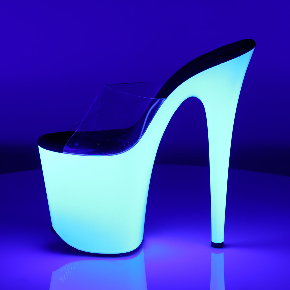 FLAMINGO-801UV Pleaser Clear/Neon White Platform Shoes (Sexy Shoes)