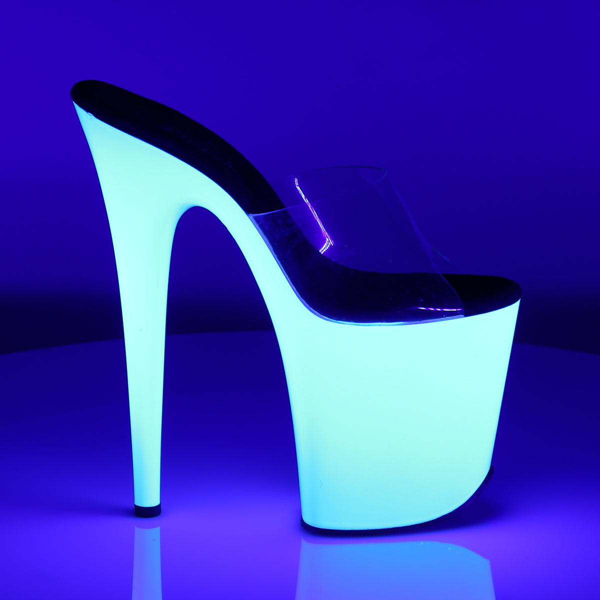 FLAMINGO-801UV Pleaser Clear/Neon White Platform Shoes (Sexy Shoes)