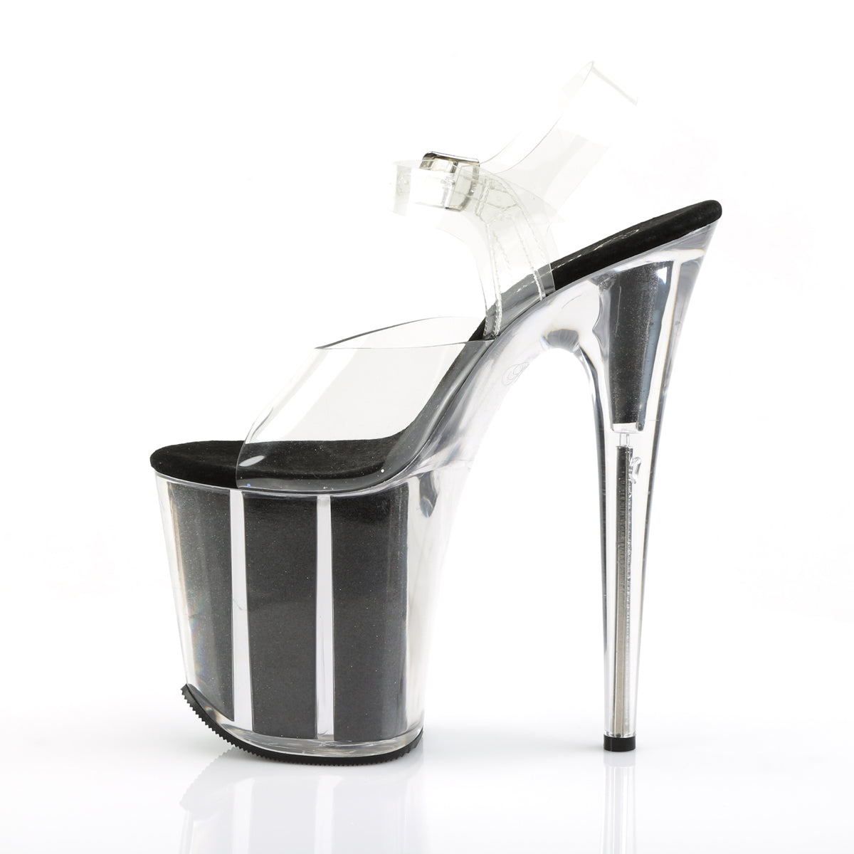 FLAMINGO-808G Pleaser Clear/Black Gltr Platform Shoes (Sexy Shoes)