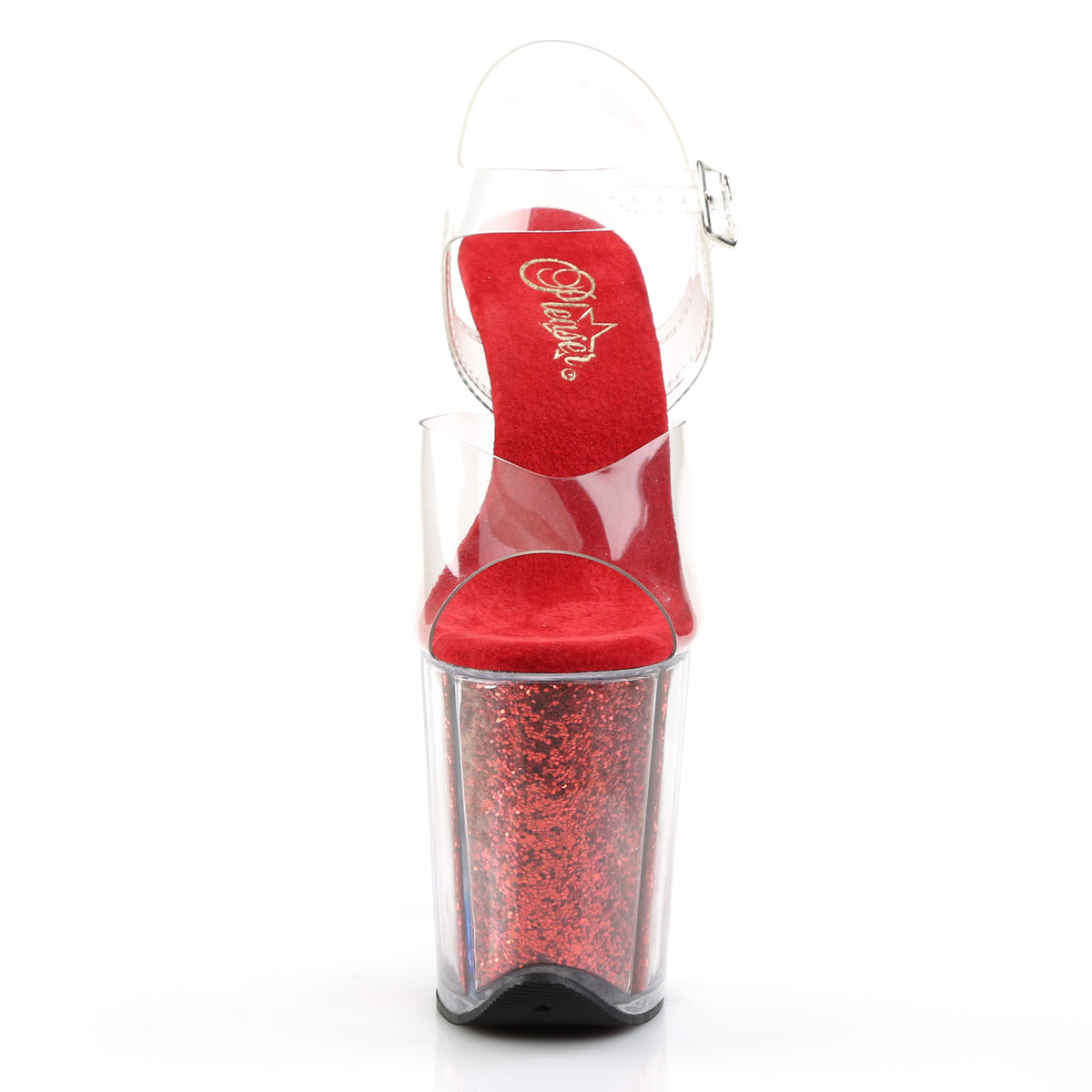 FLAMINGO-808G Pleaser Clear/Red Glitter Platform Shoes (Sexy Shoes)