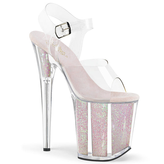 FLAMINGO-808G Strippers Heels Pleaser Platforms (Exotic Dancing) Clr/Opal Glitter Inserts