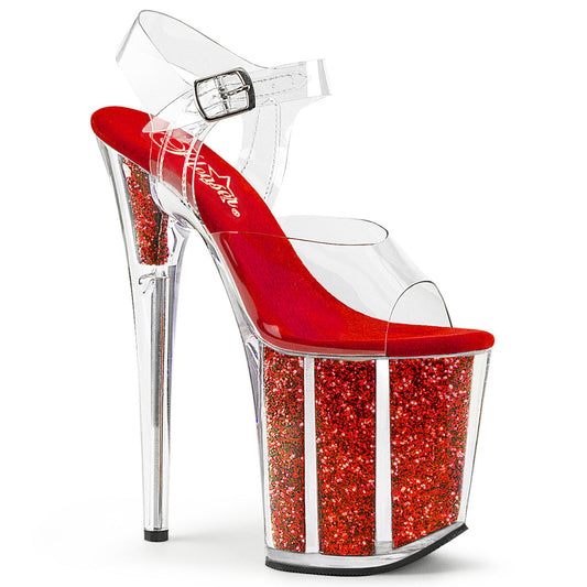 FLAMINGO-808G Strippers Heels Pleaser Platforms (Exotic Dancing) Clr/Red Glitter