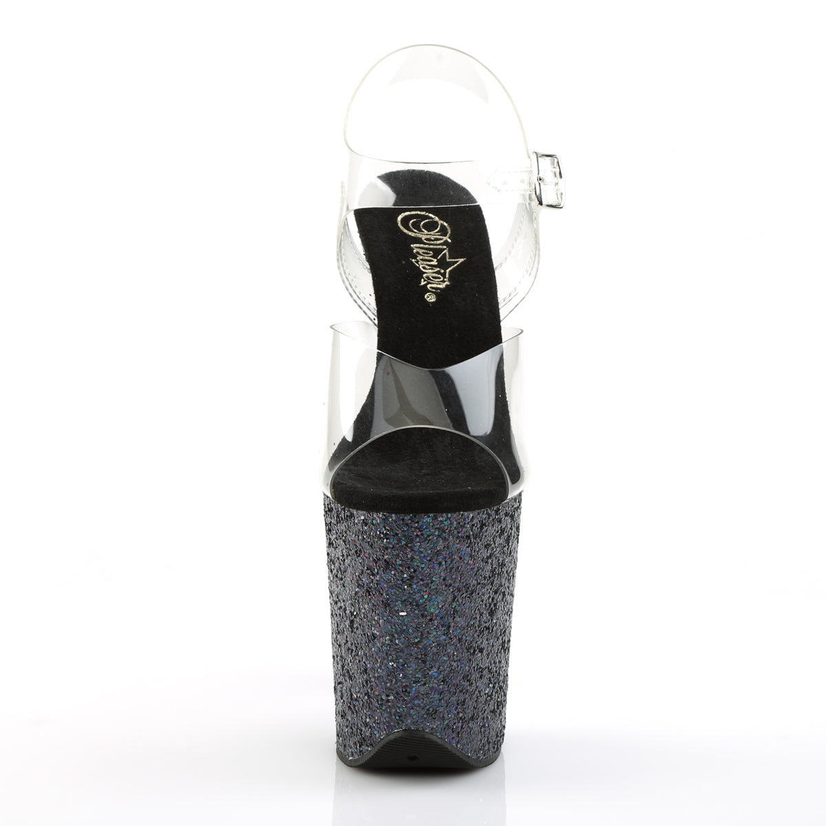 FLAMINGO-808LG Pleaser Clear/Black Multi Glitter Platform Shoes (Sexy Shoes)