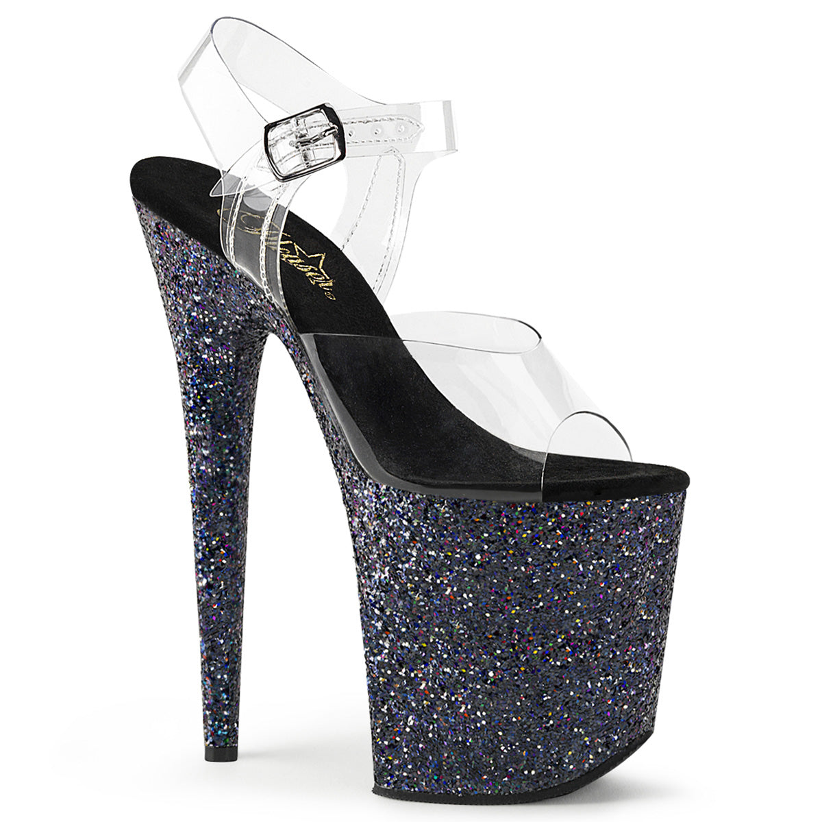 FLAMINGO-808LG Strippers Heels Pleaser Platforms (Exotic Dancing) Clr/Blk Multi Glitter