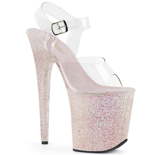 FLAMINGO-808LG Strippers Heels Pleaser Platforms (Exotic Dancing) Clr/Opal Multi Glitter