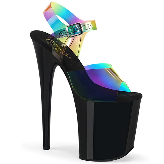 FLAMINGO-808RB Strippers Heels Pleaser Platforms (Exotic Dancing) Rainbow PVC/Blk