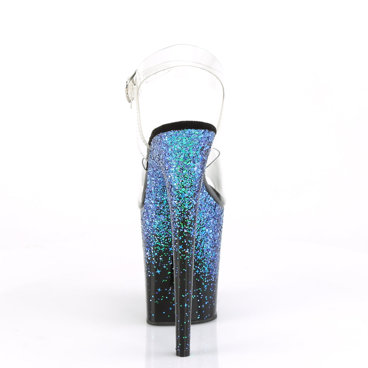 FLAMINGO-808SS Pleaser Clear/Black-Blue Multi Glitter Platform Shoes (Sexy Shoes)