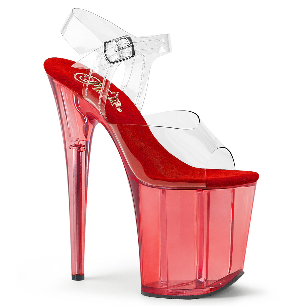 FLAMINGO-808T Strippers Heels Pleaser Platforms (Exotic Dancing) Clr/Red Tinted