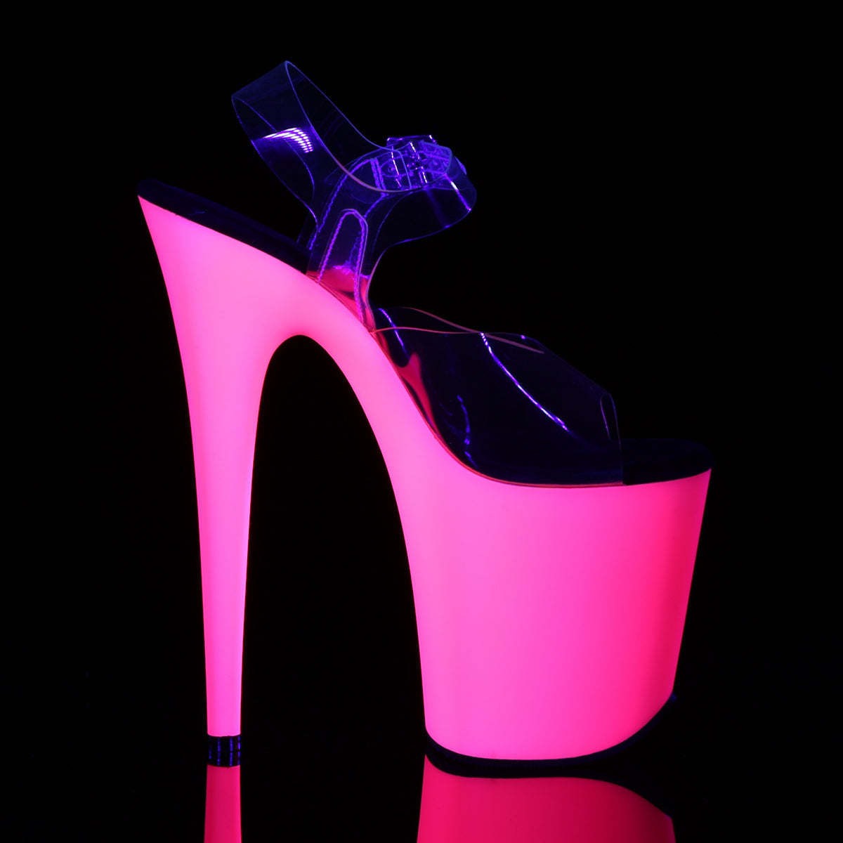 FLAMINGO-808UV Pleaser Clear/Neon Pink Platform Shoes (Sexy Shoes)