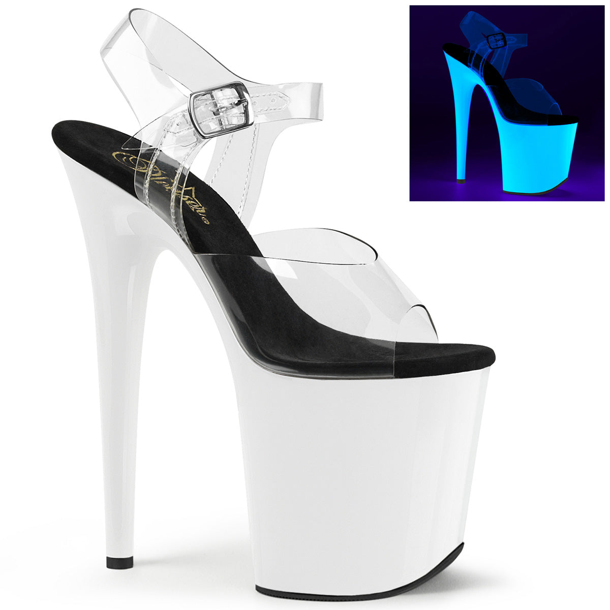 FLAMINGO-808UV Strippers Heels Pleaser Platforms (Exotic Dancing) Clr/Neon Wht