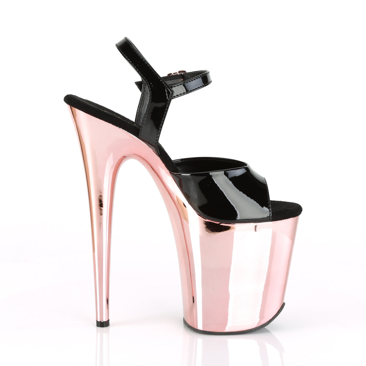 FLAMINGO-809 Pleaser Black Patent/Rose Gold Chrome Platform Shoes (Sexy Shoes)