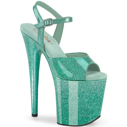 FLAMINGO-809GP Pleaser Aqua Glitter Patent Platform Shoes (Sexy Shoes)