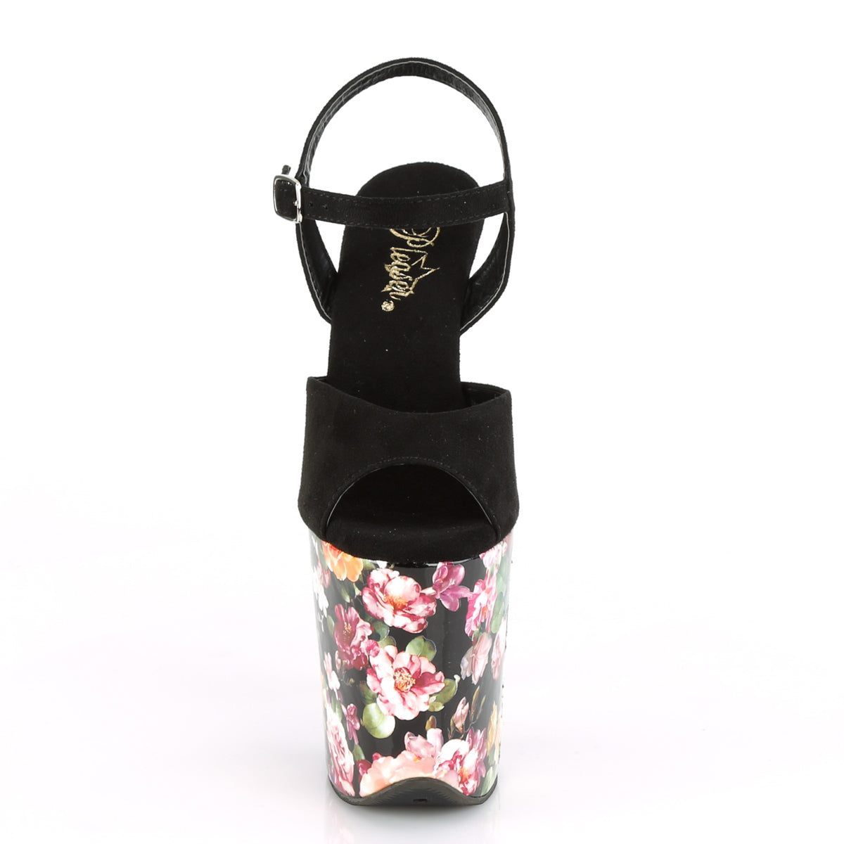 FLAMINGO-809WR Pleaser Black Faux Suede/Flower Print Wrapped Platform Shoes (Sexy Shoes)