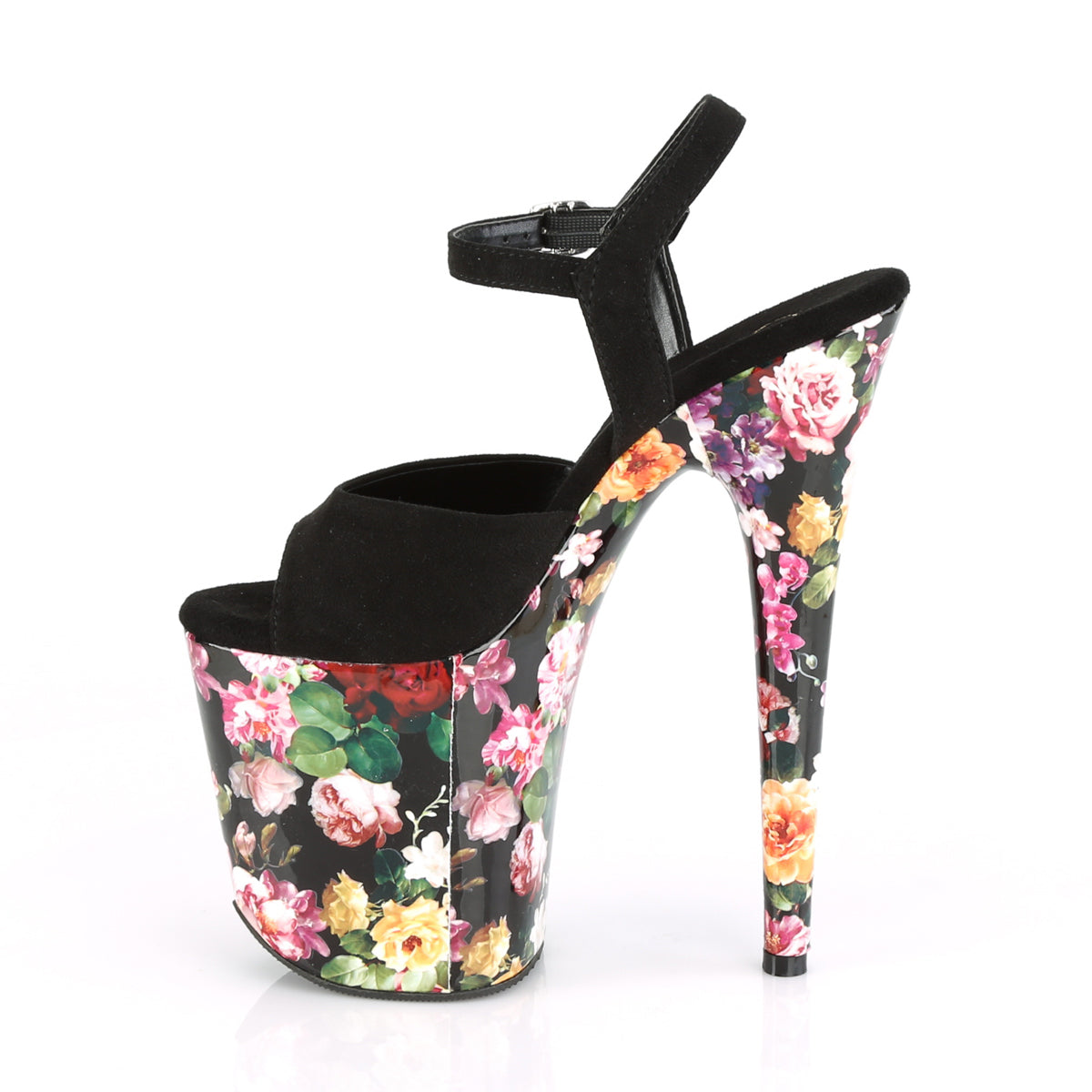 FLAMINGO-809WR Pleaser Black Faux Suede/Flower Print Wrapped Platform Shoes (Sexy Shoes)