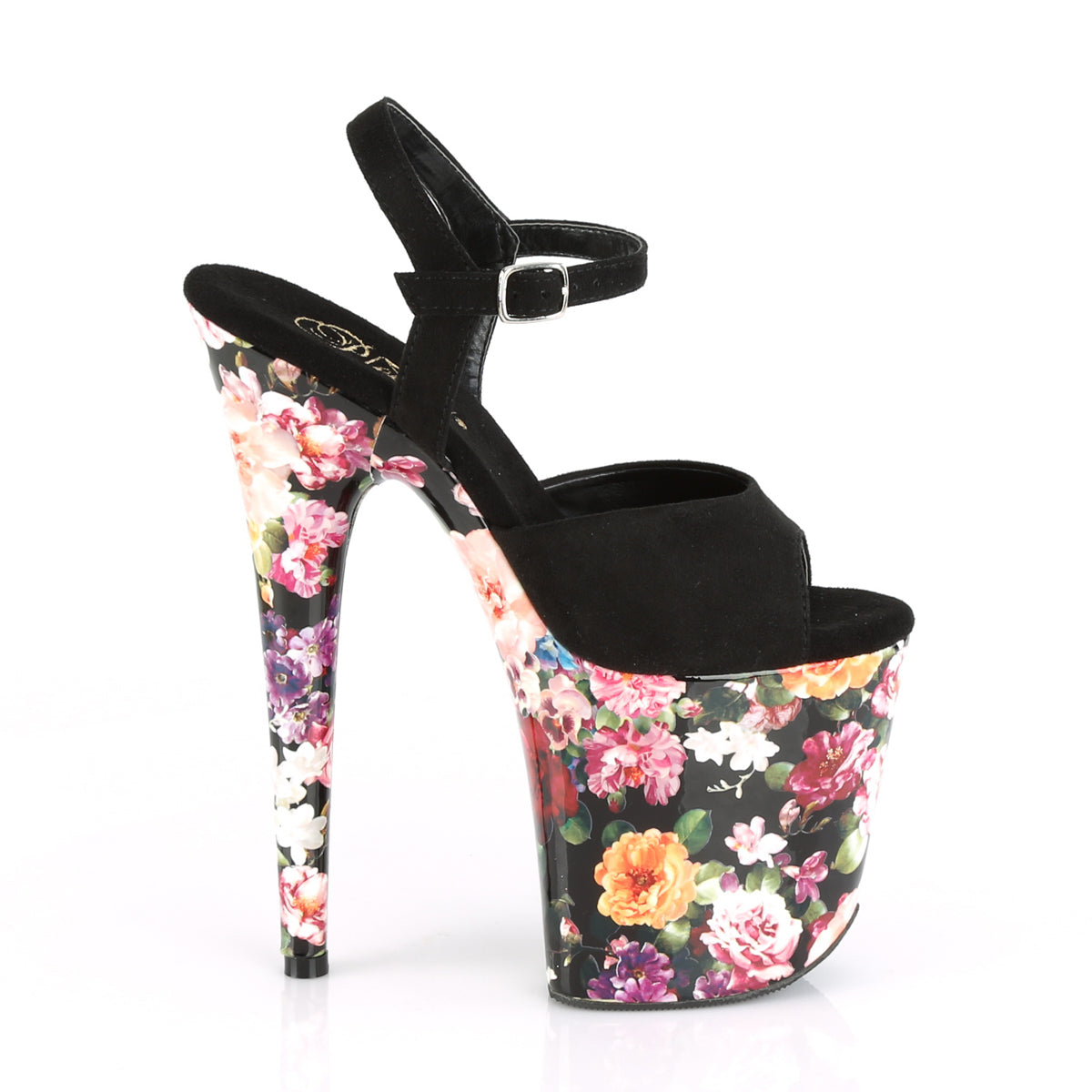 FLAMINGO-809WR Pleaser Black Faux Suede/Flower Print Wrapped Platform Shoes (Sexy Shoes)