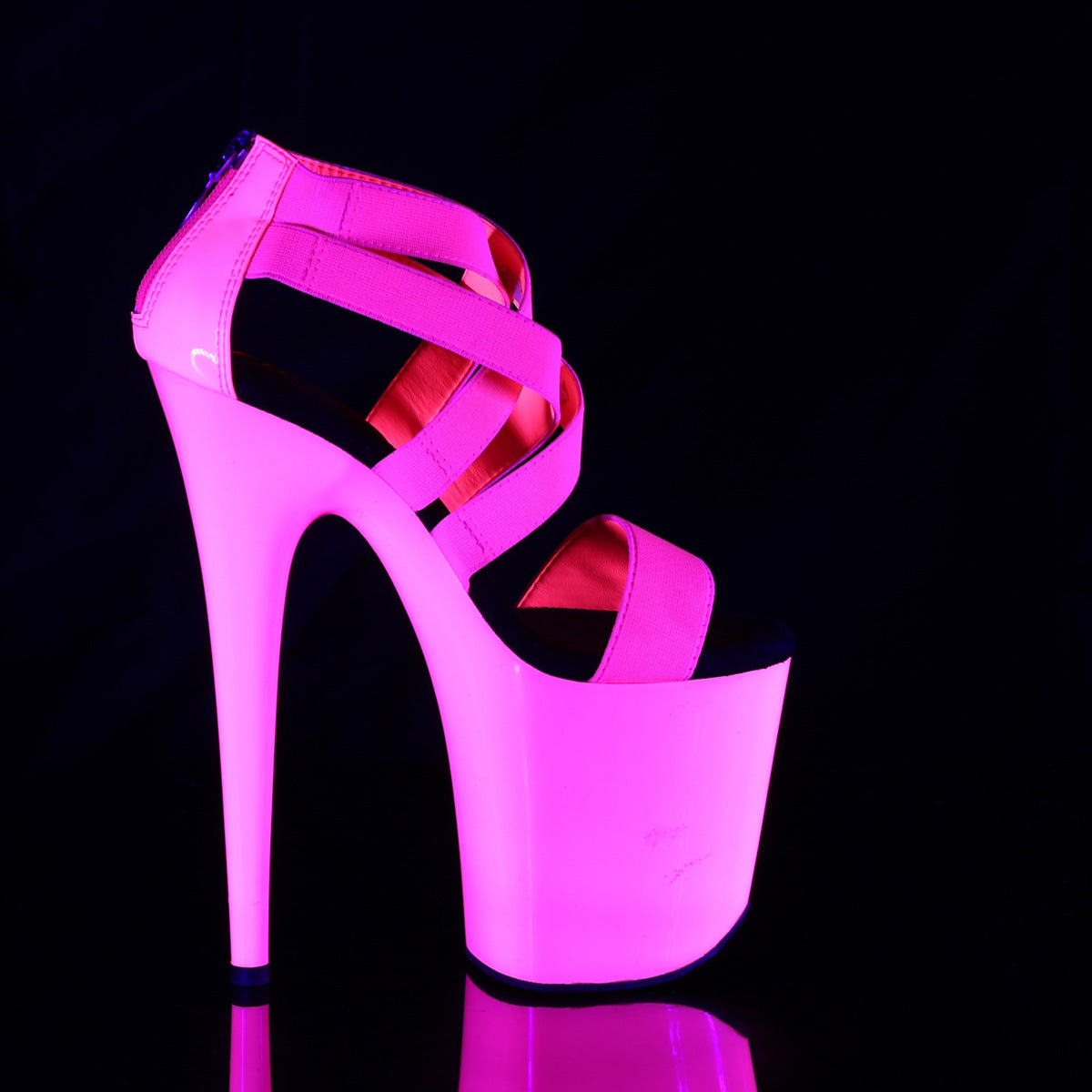 FLAMINGO-869UV Pleaser Neon H Pink Elastic Band-Patent/Neon H Pink Platform Shoes (Sexy Shoes)