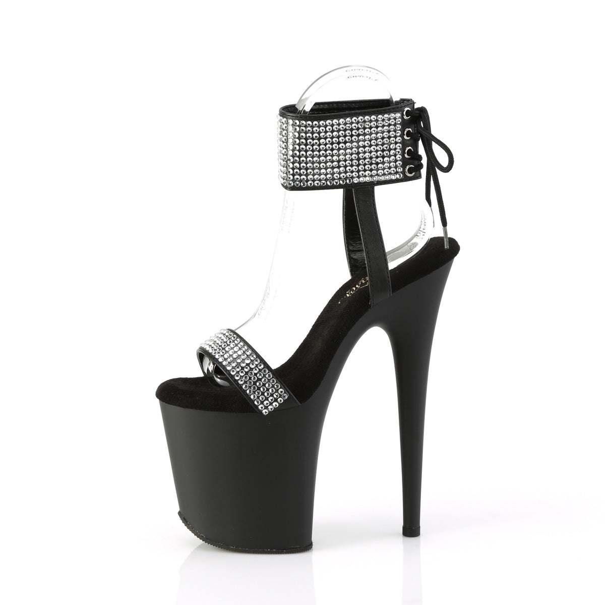 FLAMINGO-870 Pleaser Black Faux Leather-Rhinestones/Black Matte Platform Shoes (Sexy Shoes)