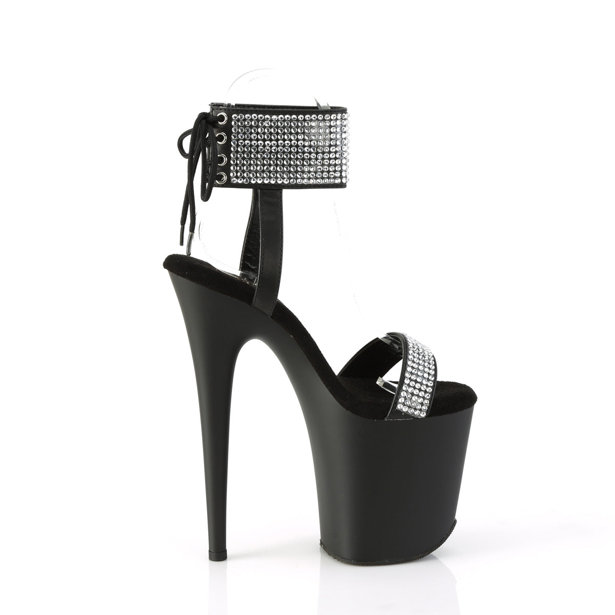 FLAMINGO-870 Pleaser Black Faux Leather-Rhinestones/Black Matte Platform Shoes (Sexy Shoes)