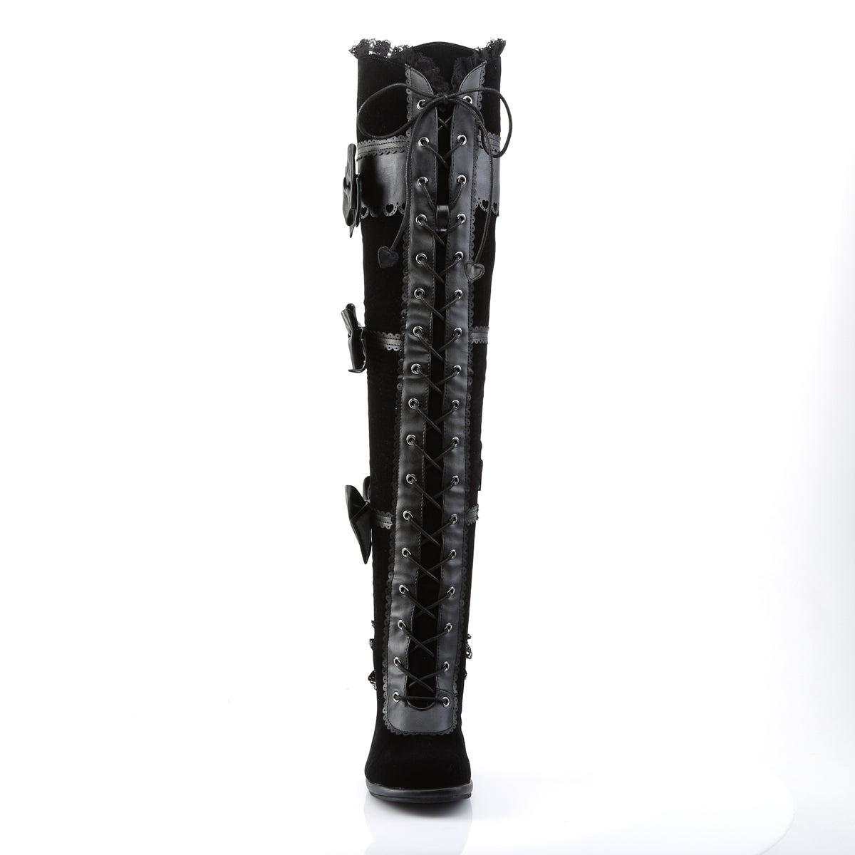 GLAM-300 Demonia Black Vegan Leather-Velvet Women's Over-the-Knee Boots (Sexy Shoes)