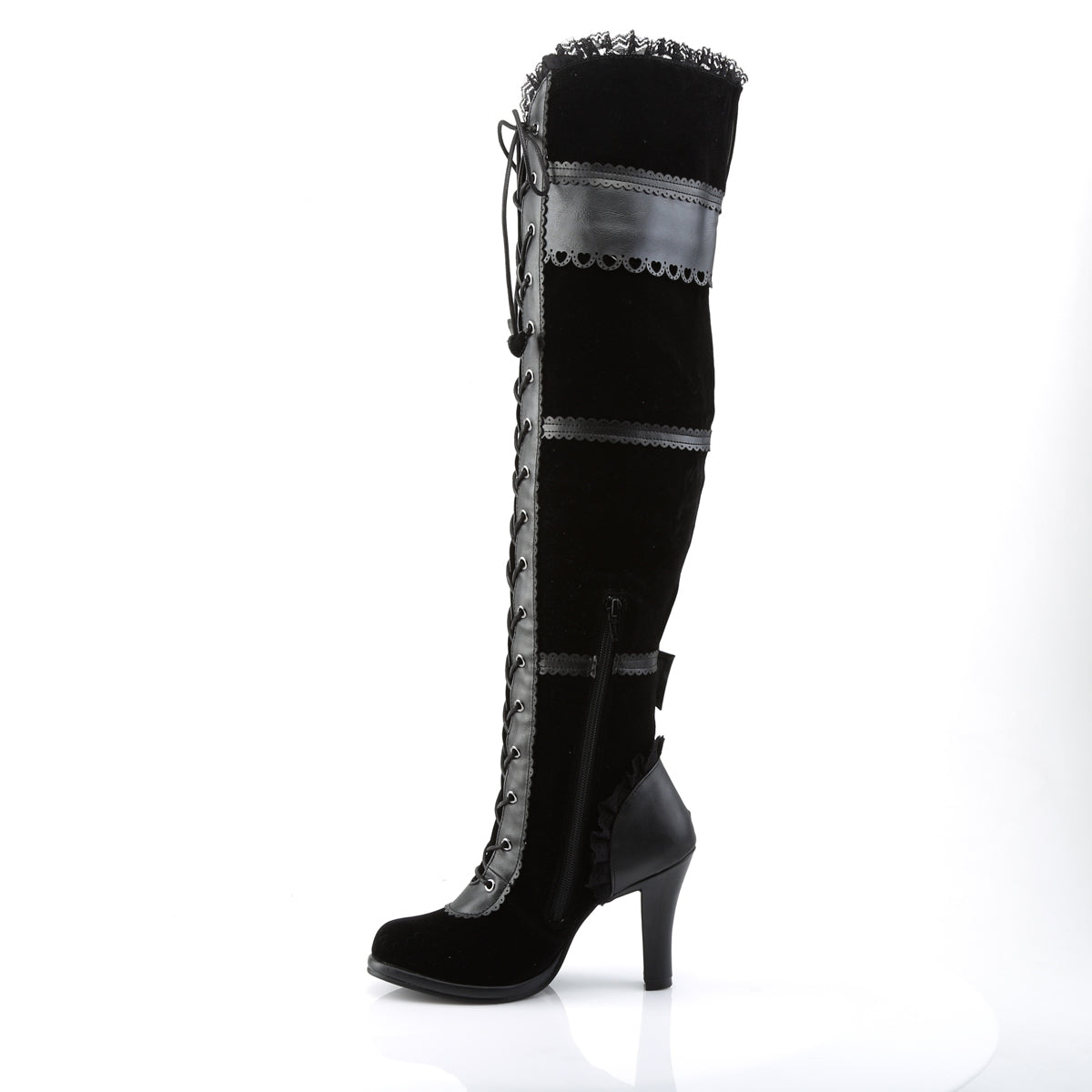 GLAM-300 Demonia Black Vegan Leather-Velvet Women's Over-the-Knee Boots (Sexy Shoes)