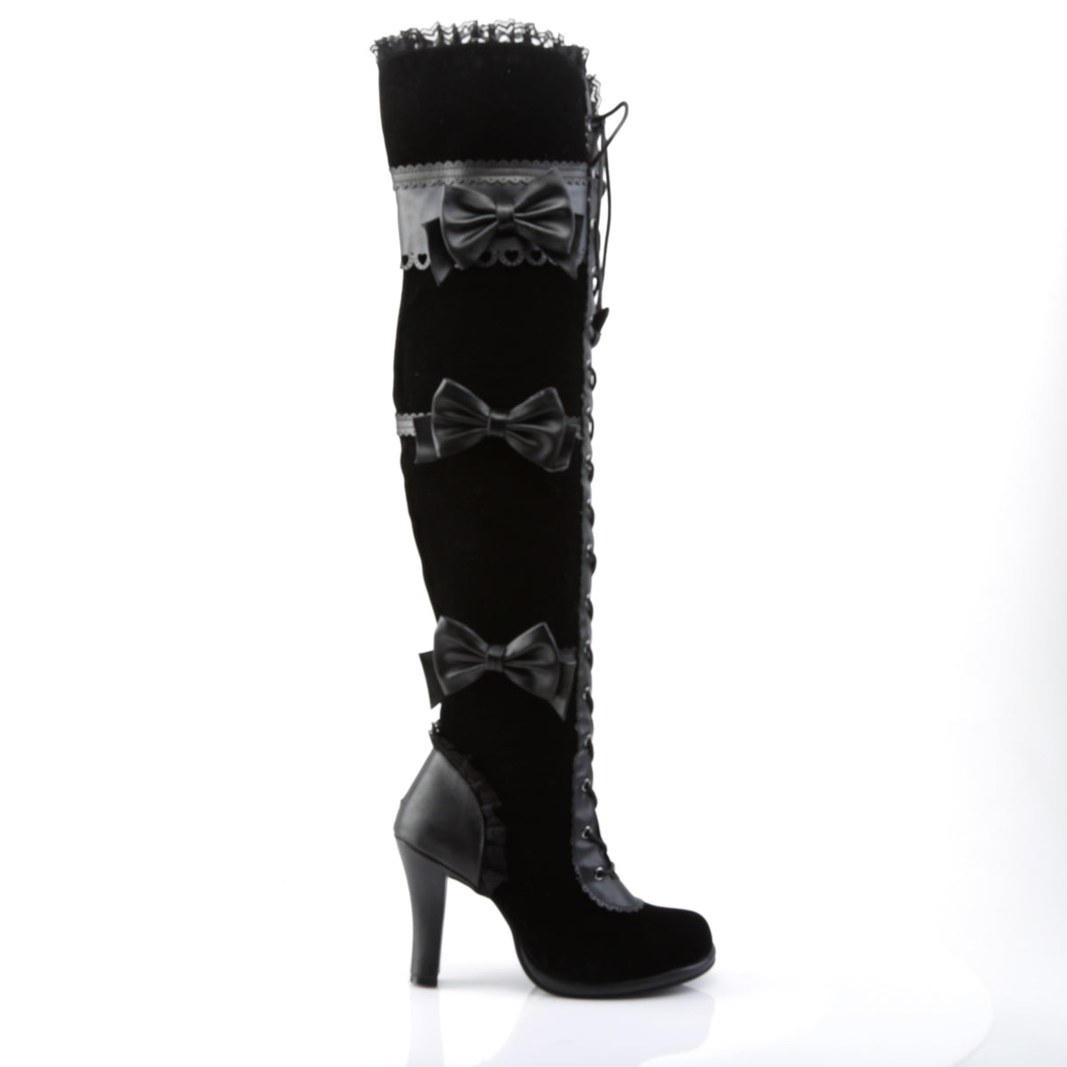 GLAM-300 Demonia Black Vegan Leather-Velvet Women's Over-the-Knee Boots (Sexy Shoes)