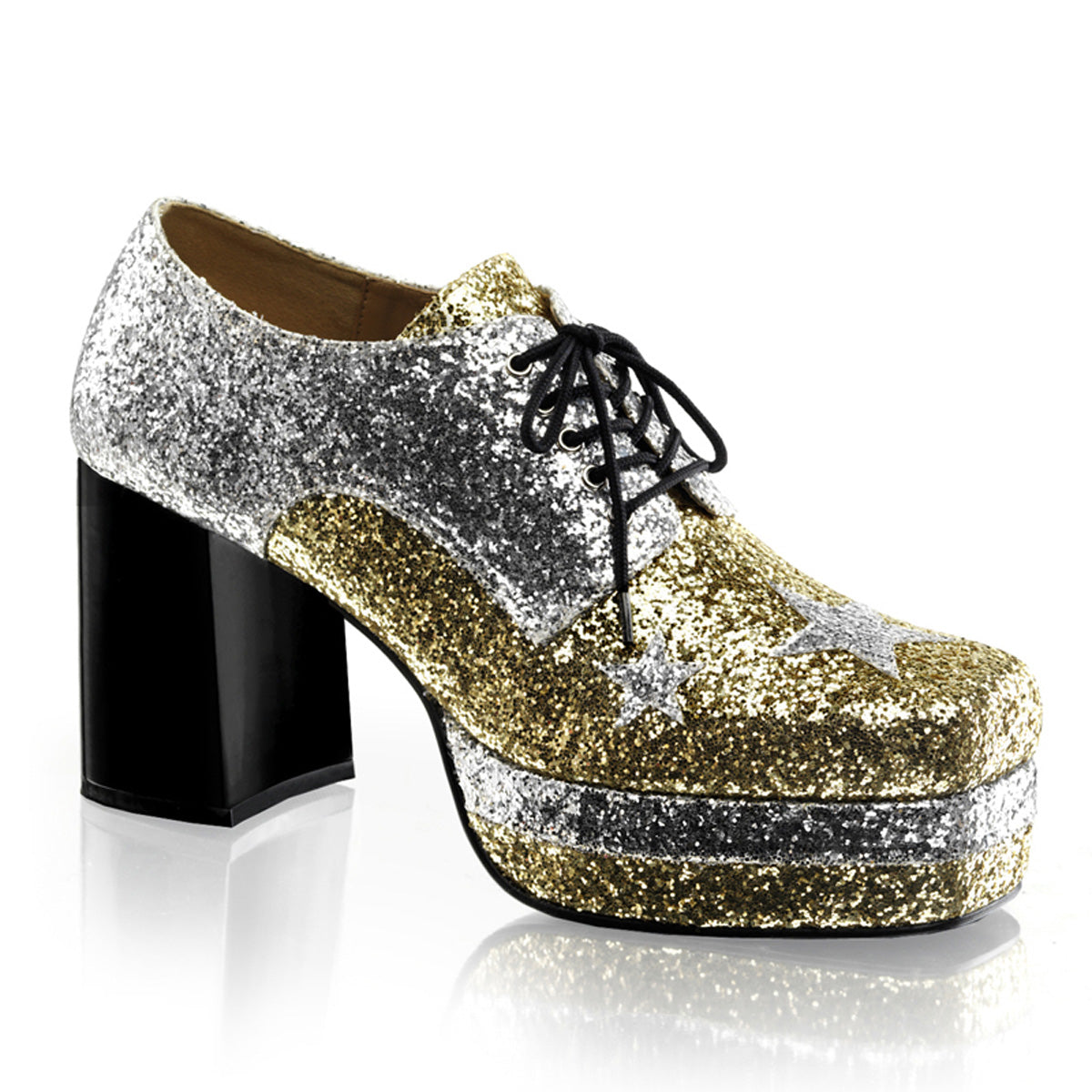 GLAMROCK-02 Fancy Dress Costume Funtasma Men's Shoes Slv-Gold Glitter