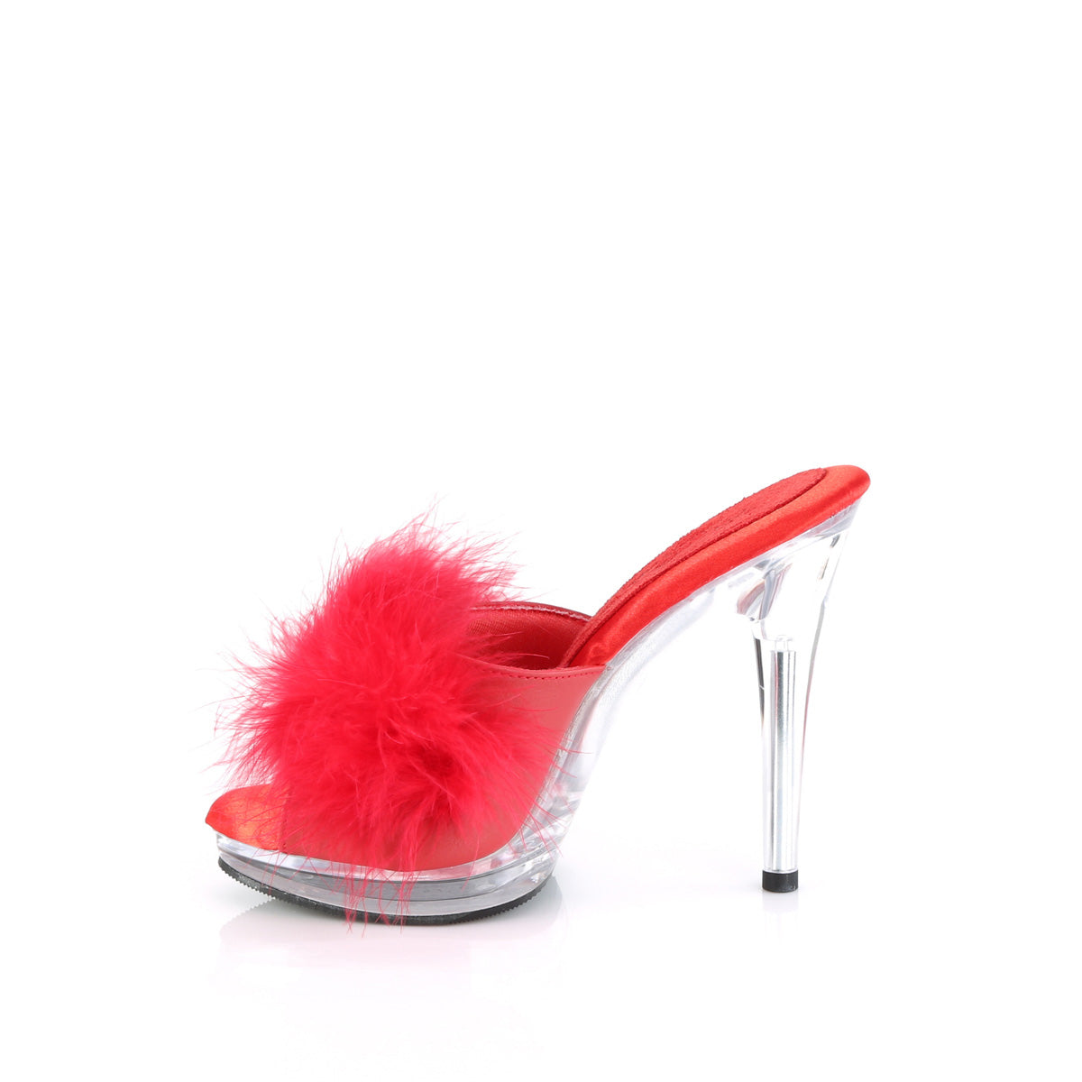 GLORY-501F-8 Fabulicious Red Faux Leather-Fur/Clear Shoes (Sexy Shoes)