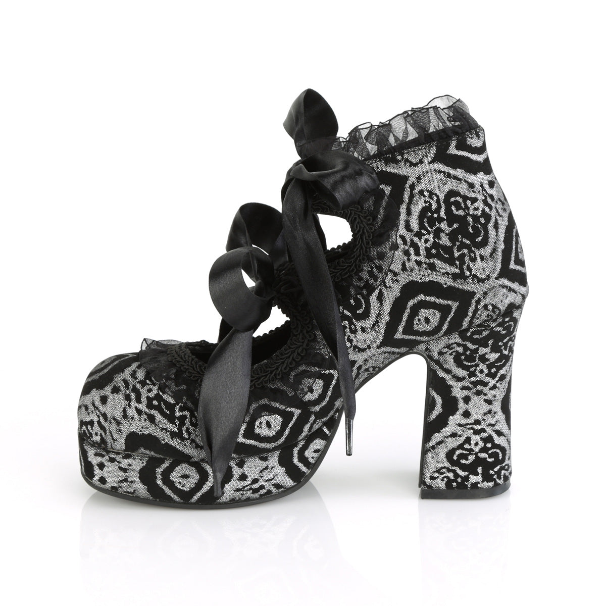 GOTHIKA-53 Demonia Black-Silver Faux Nubuck Leather Women's Heels & Platform Shoes (Alternative Footwear)