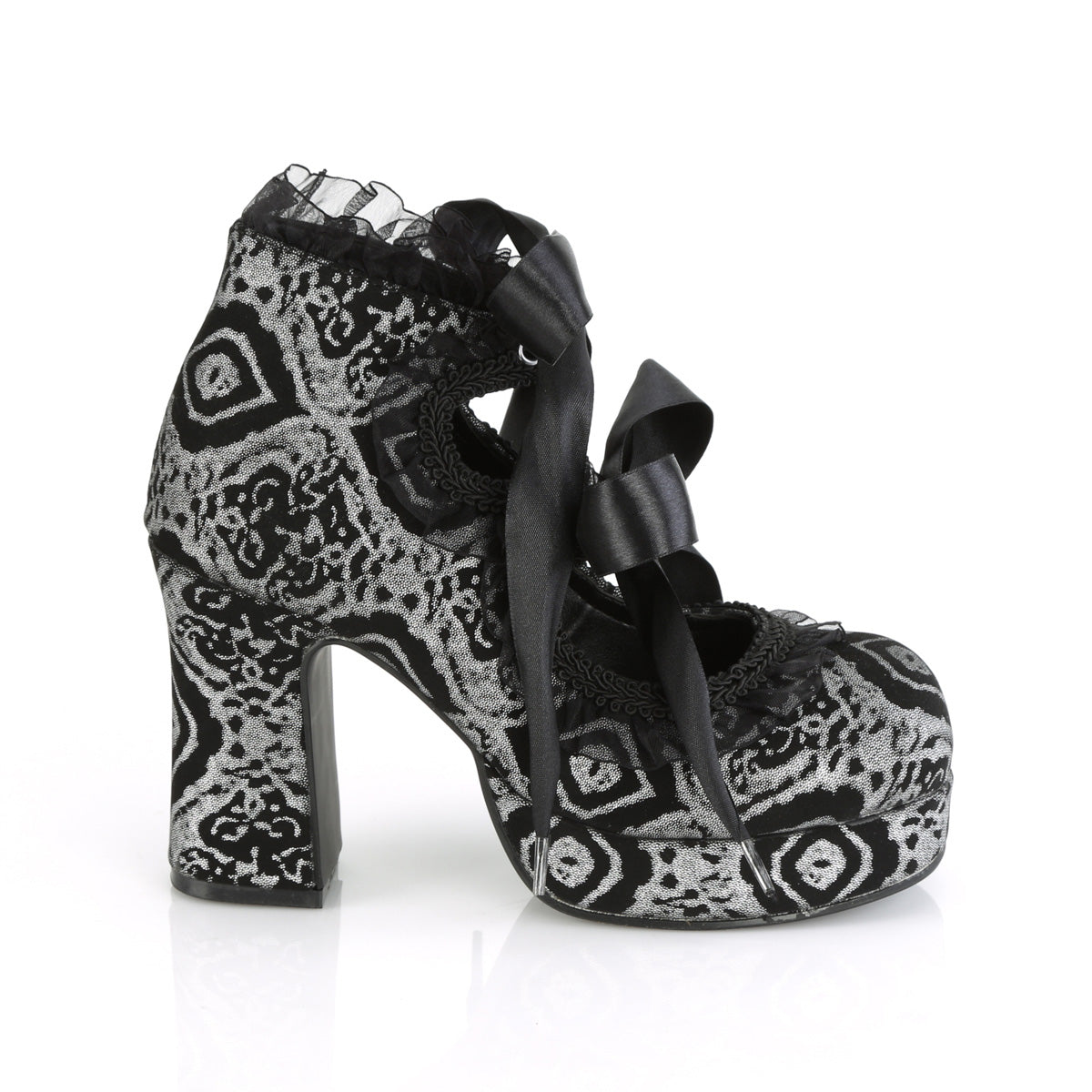 GOTHIKA-53 Demonia Black-Silver Faux Nubuck Leather Women's Heels & Platform Shoes (Alternative Footwear)