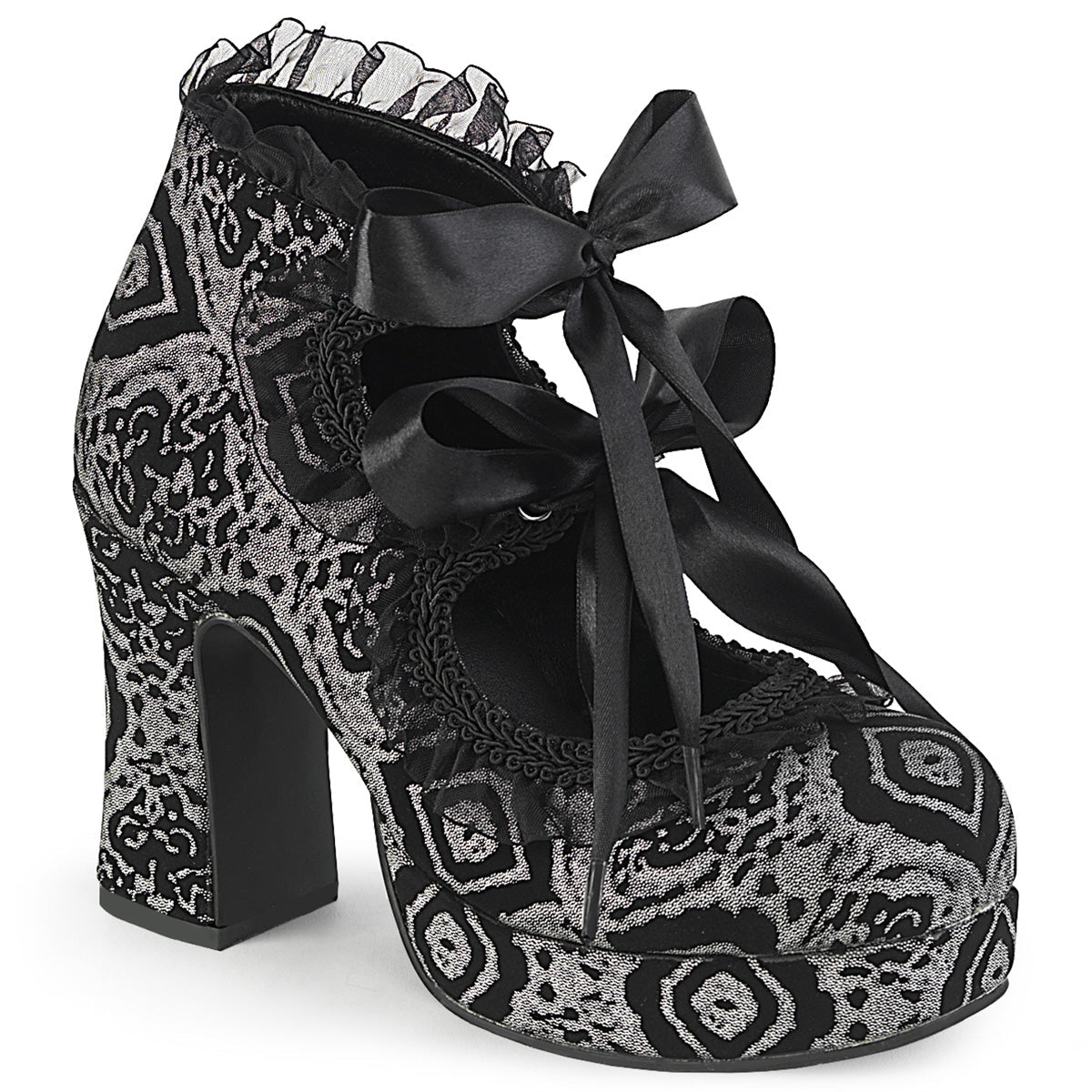 GOTHIKA-53 Alternative Footwear Demonia Women's Heels & Platform Shoes Blk-Silver Faux Nubuck Leather