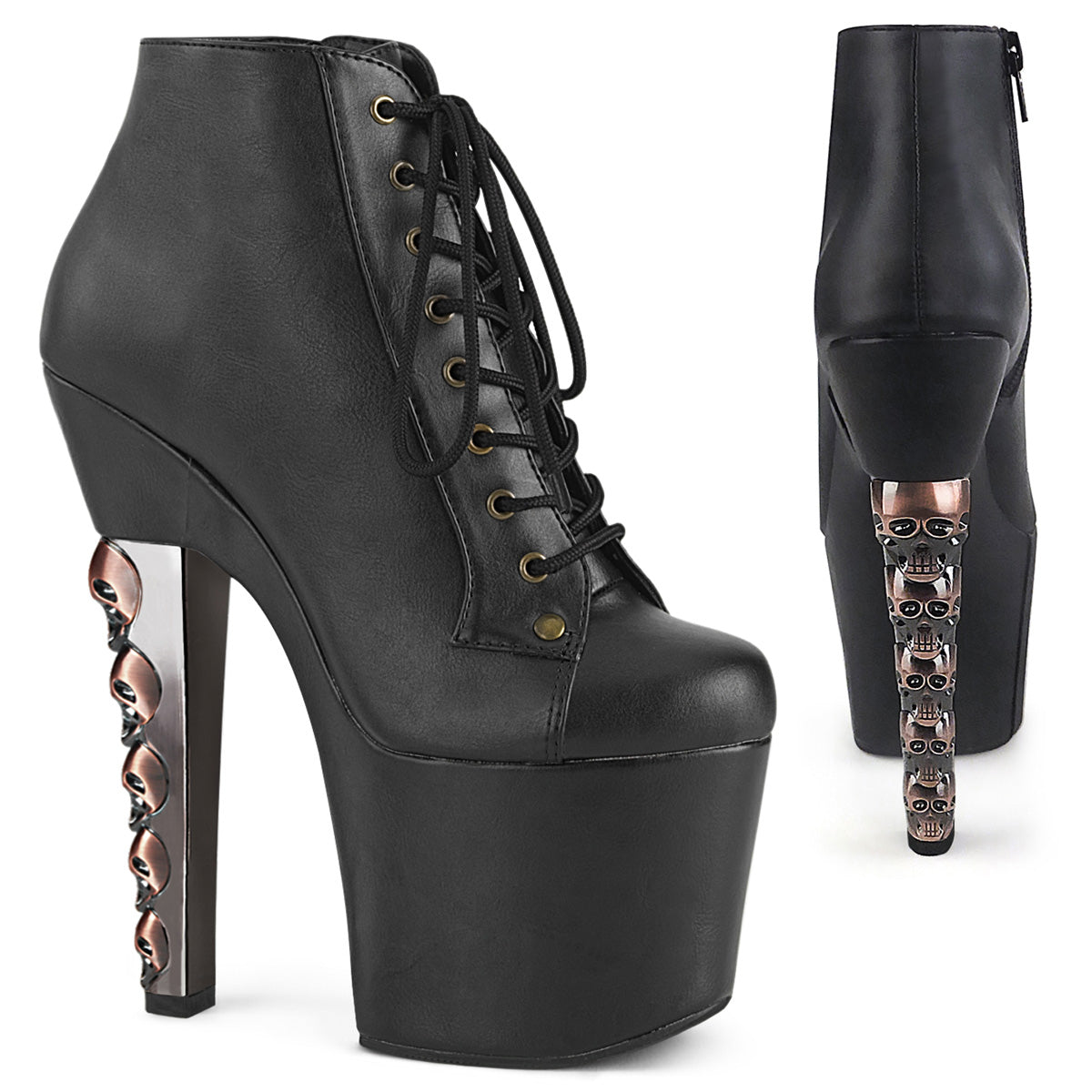 HEX-1005 Strippers Heels Pleaser Platforms (Exotic Dancing) Blk Faux Leather/Blk Faux Leather