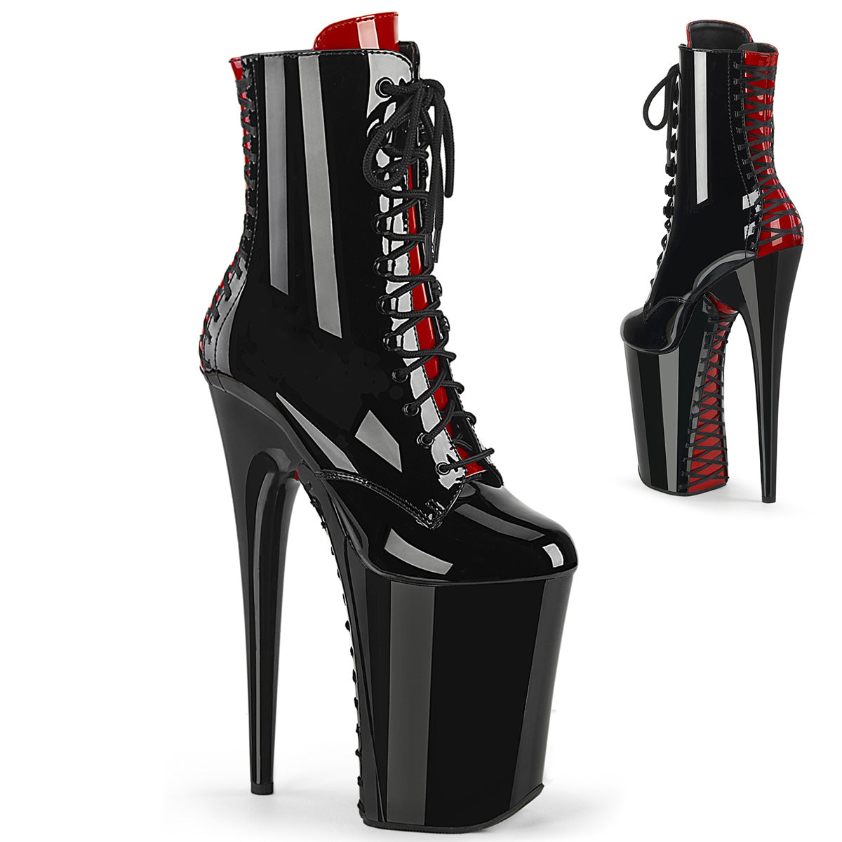 INFINITY-1020FH Strippers Heels Pleaser Platforms (Exotic Dancing) Blk-Red Pat/Blk-Red