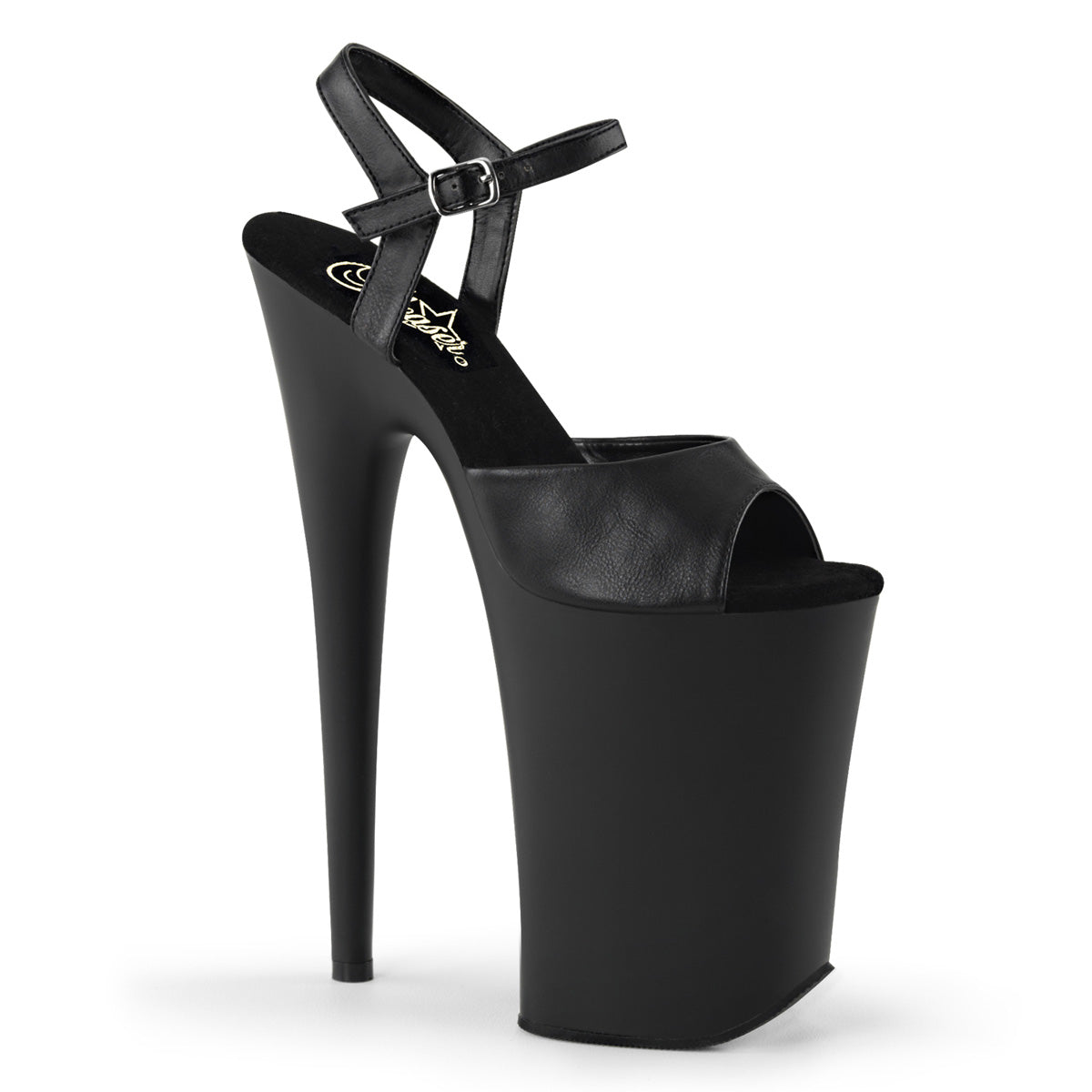 INFINITY-909 Strippers Heels Pleaser Platforms (Exotic Dancing) Blk Faux Leather/Blk Matte