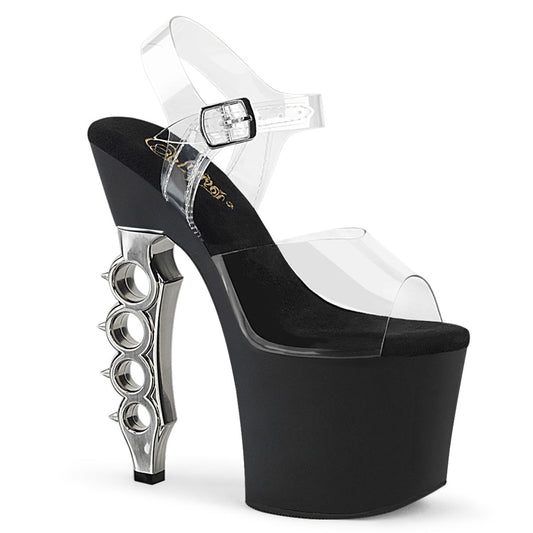 IRONGRIP-708 Strippers Heels Pleaser Platforms (Exotic Dancing) Clr/Blk Matte-Slv Brushed