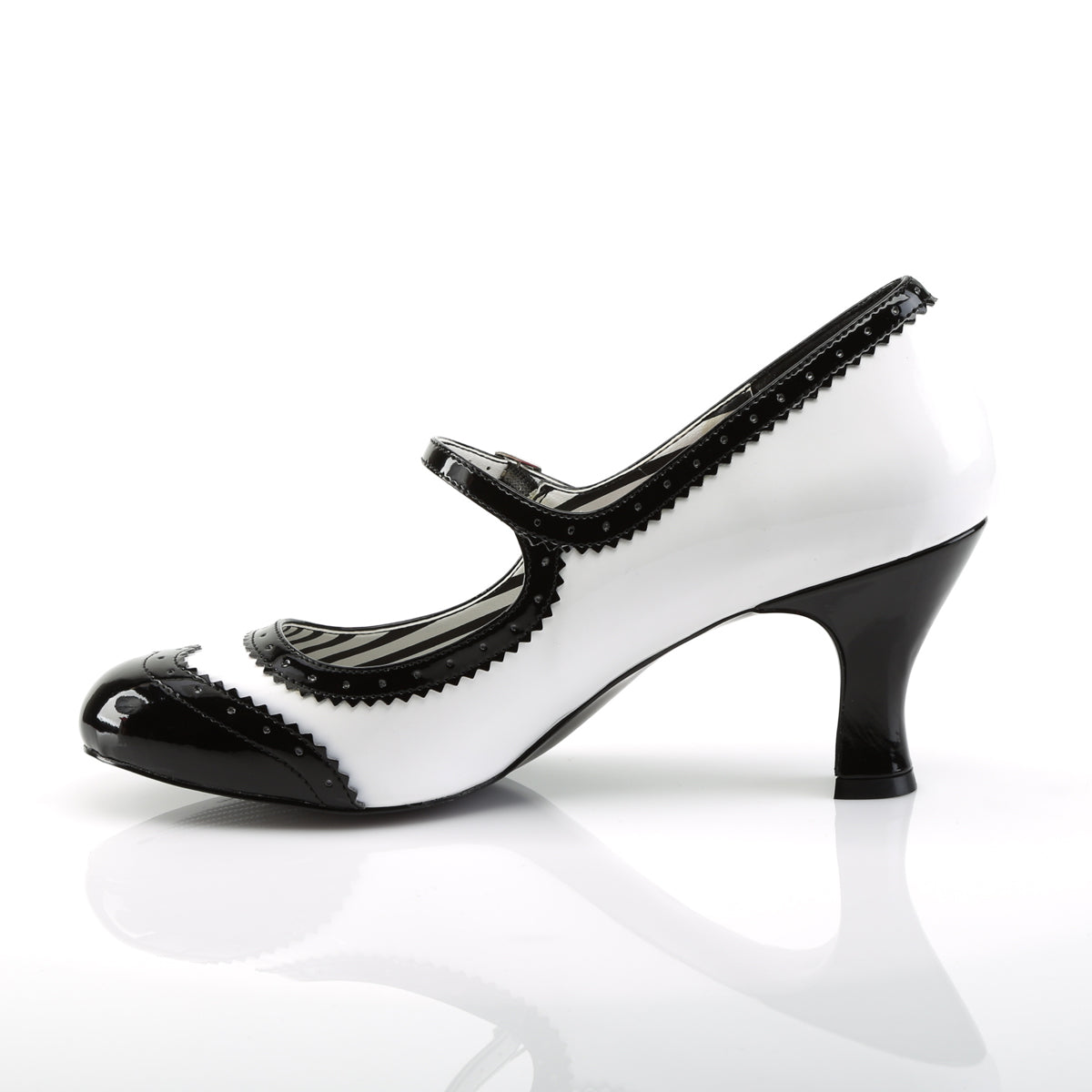 JENNA-06 Large Size Ladies Shoes Single Soles White-Black Pat