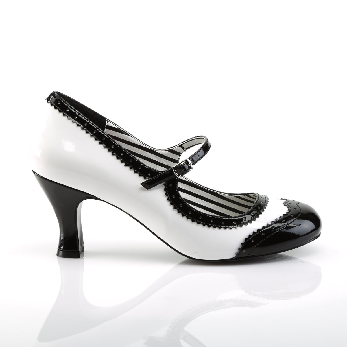 JENNA-06 Large Size Ladies Shoes Single Soles White-Black Pat