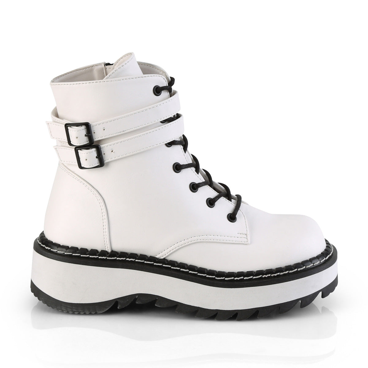 LILITH-152 Demonia White Vegan Leather Women's Ankle Boots (Alternative Footwear)