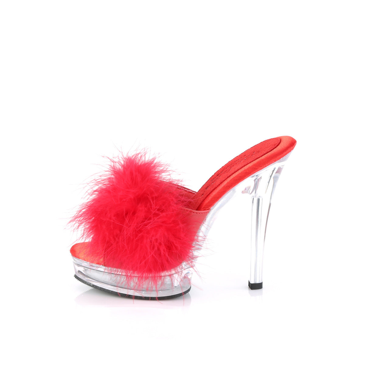 MAJESTY-501F-8 Fabulicious Red Faux Leather-Fur/Clear Shoes (Sexy Shoes)