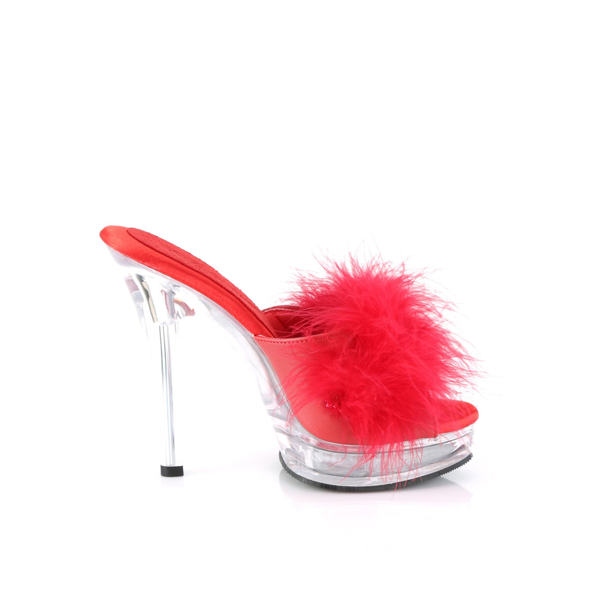 MAJESTY-501F-8 Fabulicious Red Faux Leather-Fur/Clear Shoes (Sexy Shoes)