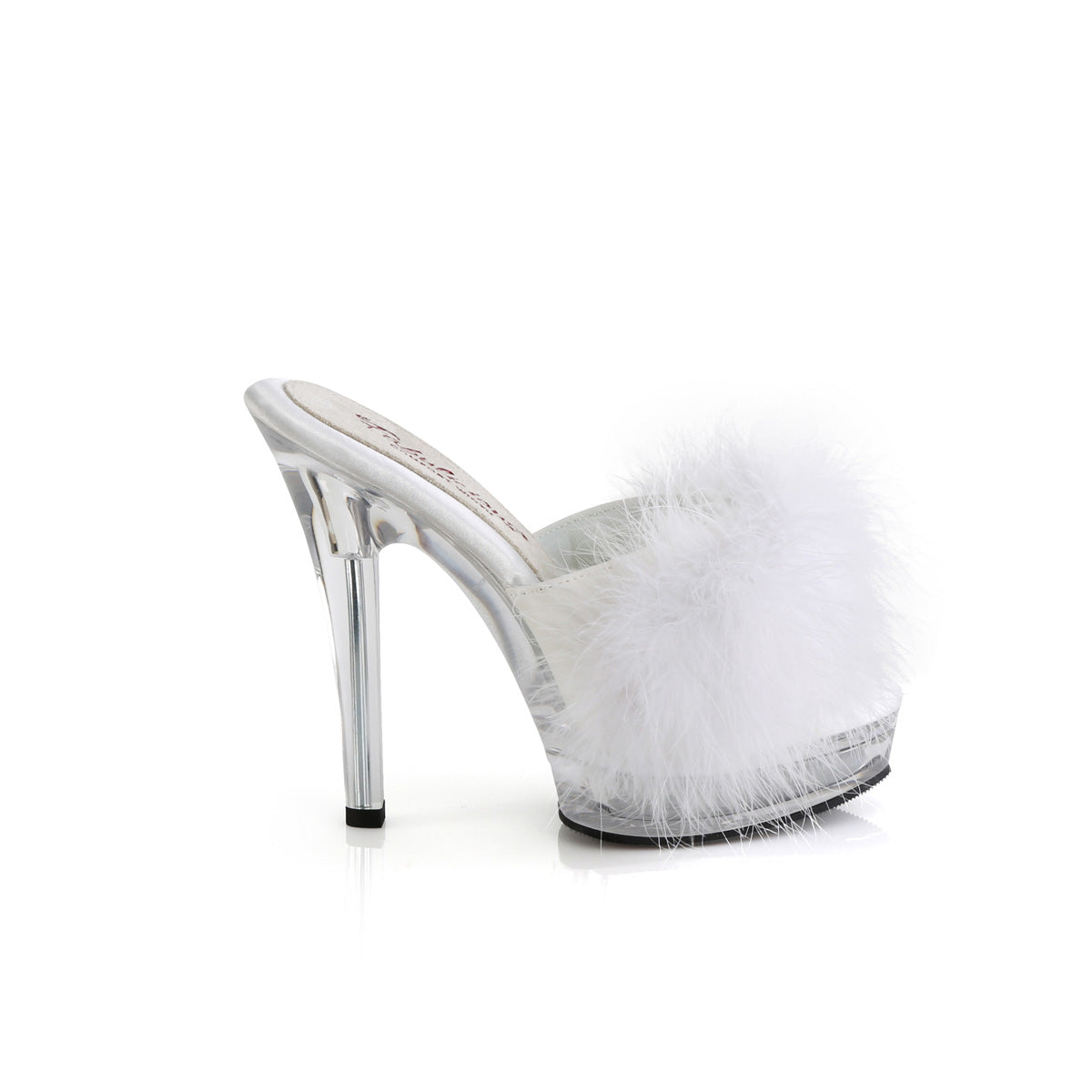 MAJESTY-501F-8 Fabulicious White Faux Leather-Fur/Clear Shoes (Sexy Shoes)