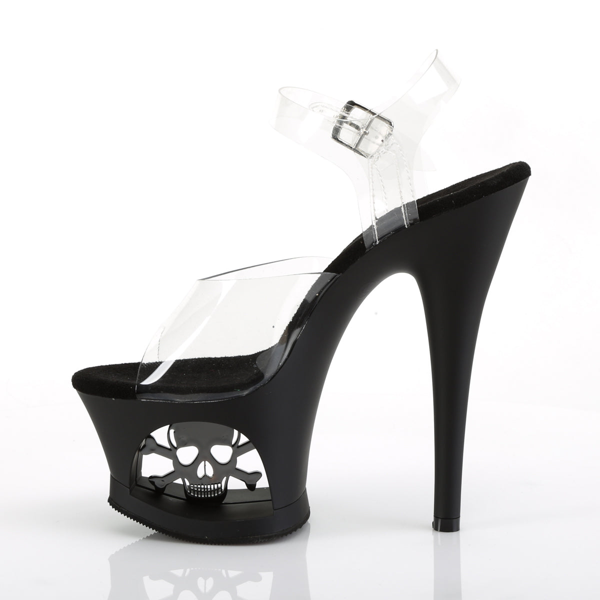 MOON-708SK Pleaser Clear/Black Matte-Pewter Platform Shoes (Sexy Shoes)