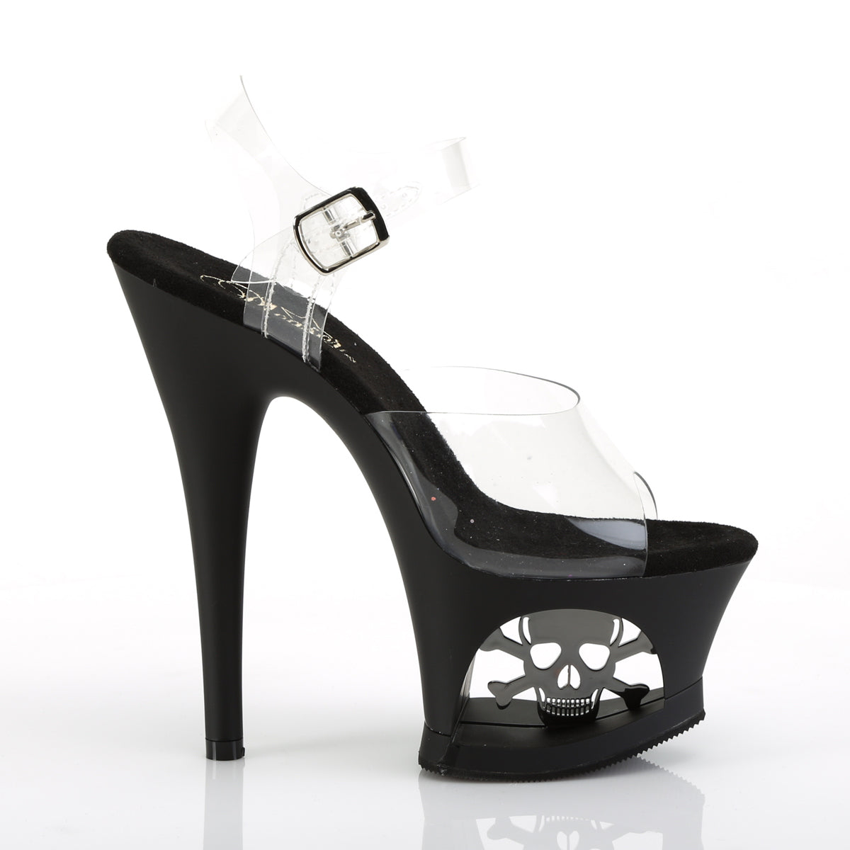 MOON-708SK Pleaser Clear/Black Matte-Pewter Platform Shoes (Sexy Shoes)